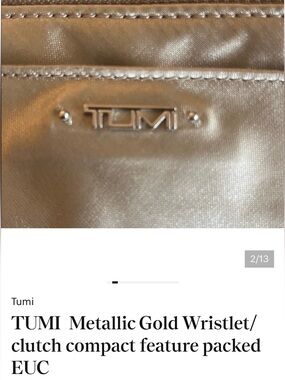 Tumi Metallic Gold Wristlet Clutch Compact EUC
